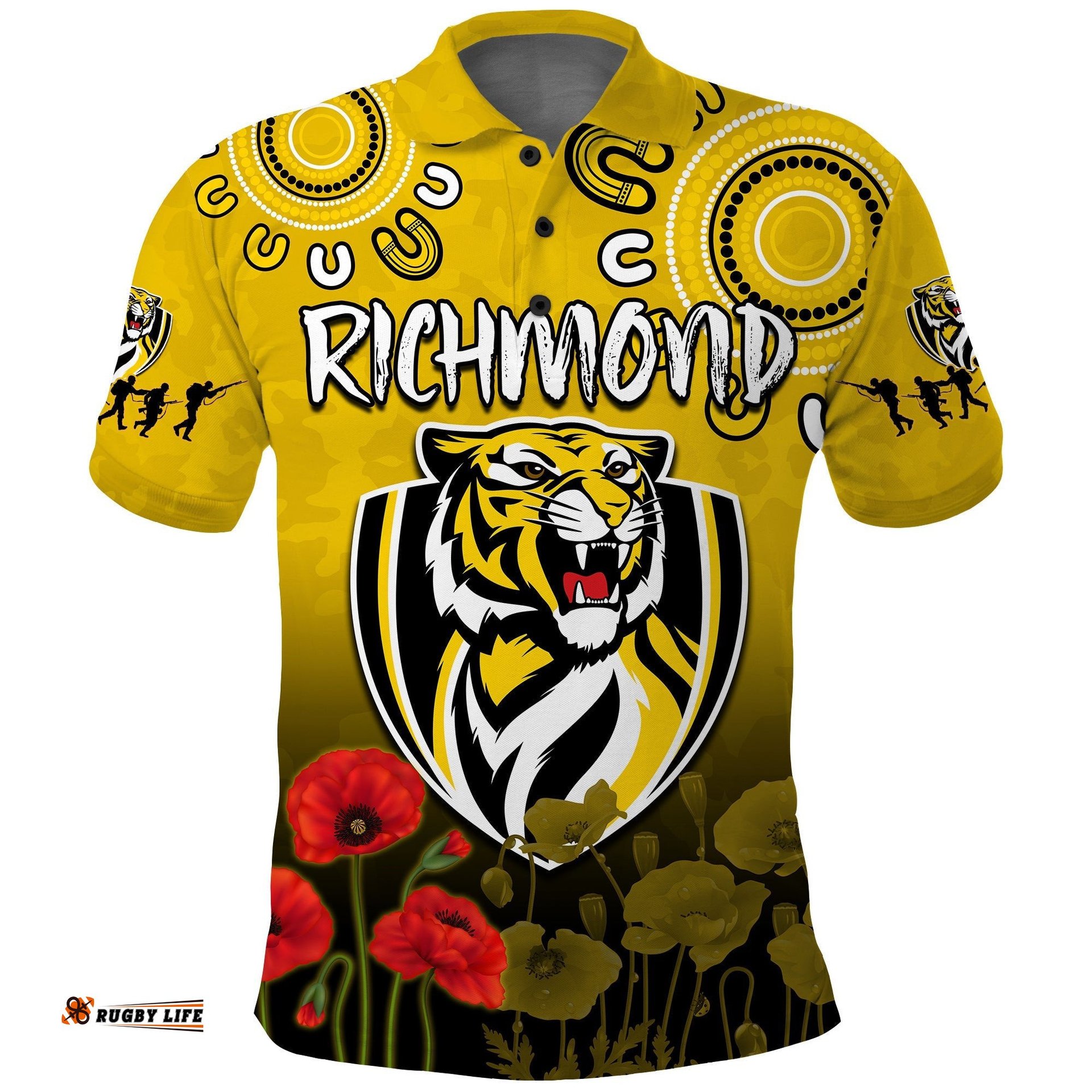 Richmond Anzac 2022 Polo Shirt Tigers Aboriginal Poppy