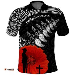 New Zealand Anzac 2022 Polo Shirt Maori Mix Fern Poppy