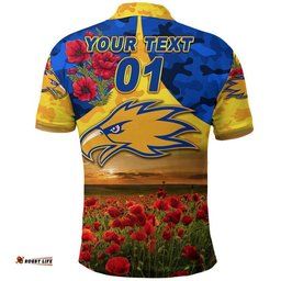 Custom Personalised West Coast Eagles ANZAC Polo Shirt Poppy Vibes - Gold