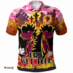 Broncos Rugby Anzac Lest We Forget Polo Shirt - Custom Double Broncos With Camouflage And Poppy Flower