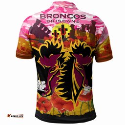 Broncos Rugby Anzac Lest We Forget Polo Shirt - Custom Double Broncos With Camouflage And Poppy Flower