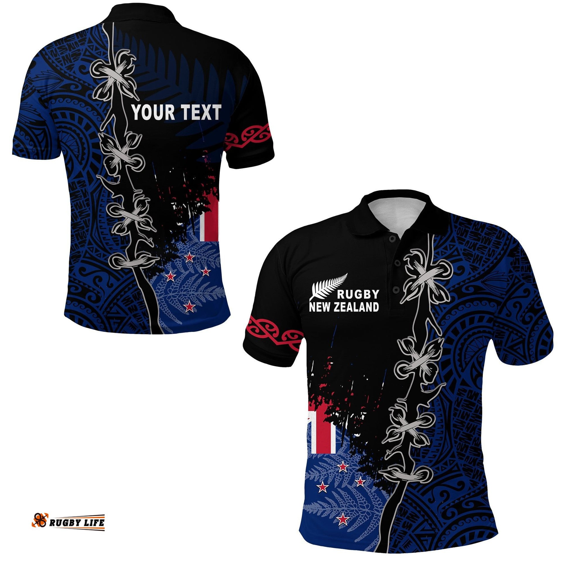 Custom Personalised New Zealand Rugby Polo Shirt Mix Maori and Fern