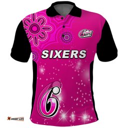 Custom Text and Number Sydney Sixers Polo Shirt Cricket Australia Aboriginal