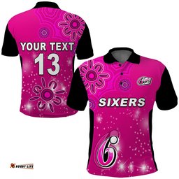 Custom Text and Number Sydney Sixers Polo Shirt Cricket Australia Aboriginal