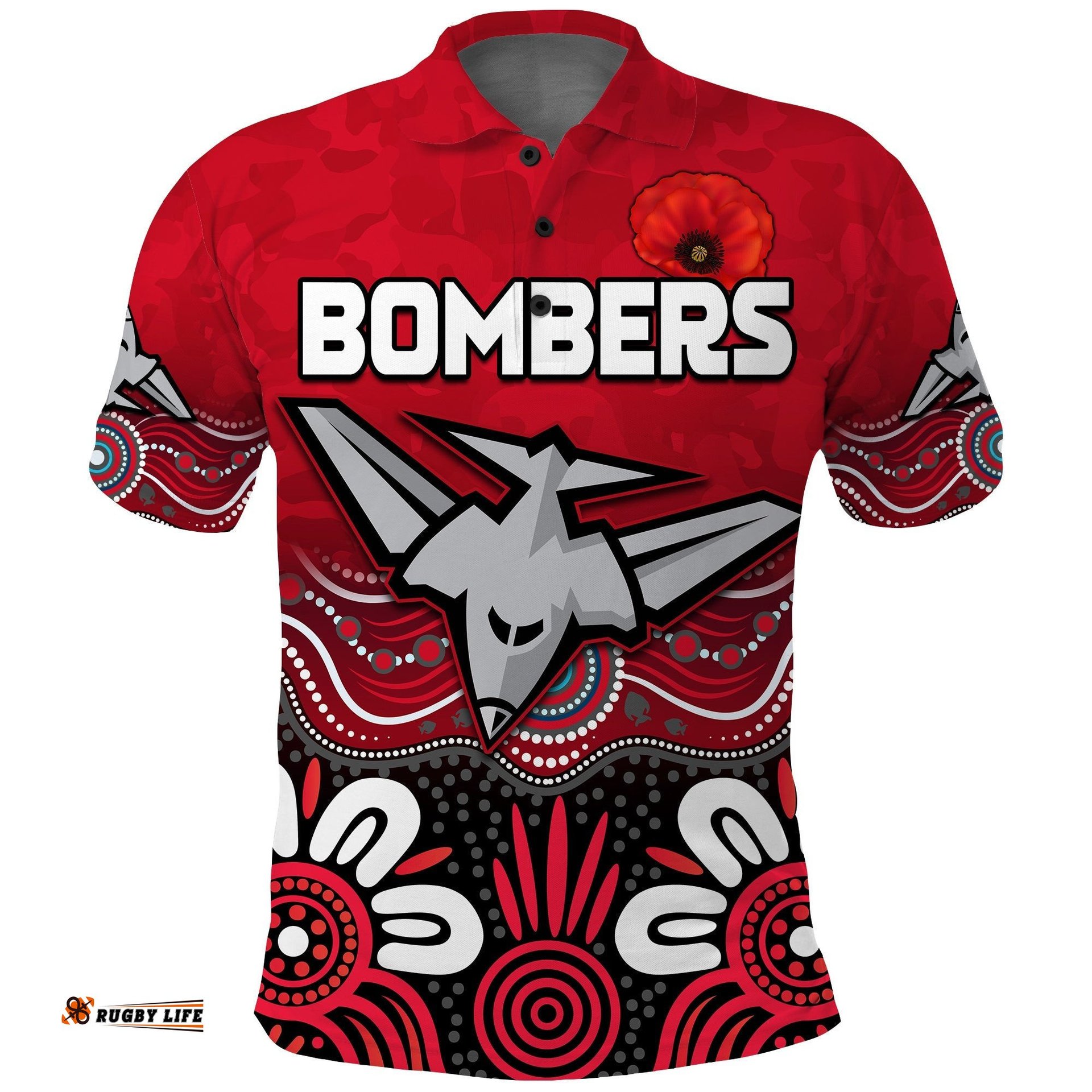 Bombers Anzac 2022 Polo Shirt Essendon Football Aboriginal Remember Them