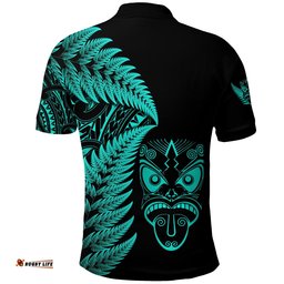 New Zealand Haka Rugby Maori Polo Shirt Silver Fern Vibes - Turquoise