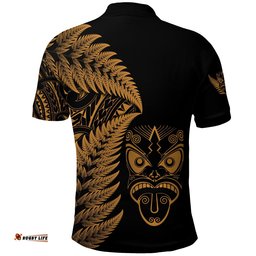 New Zealand Haka Rugby Maori Polo Shirt Silver Fern Vibes - Gold