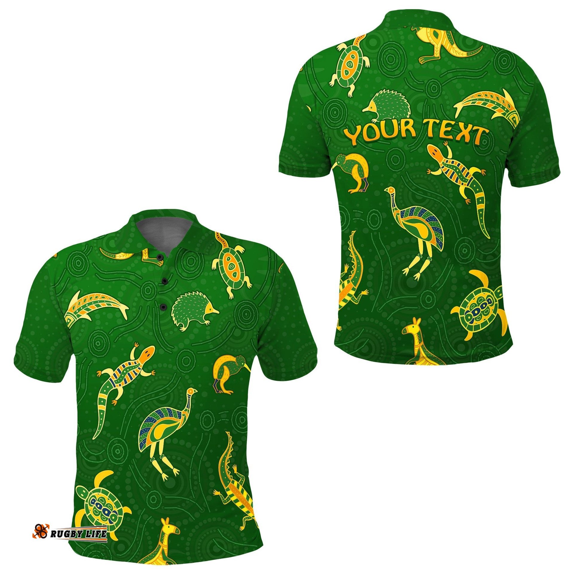 Custom Personalised Aboriginal Art Polo Shirt Animals Australia Version Green