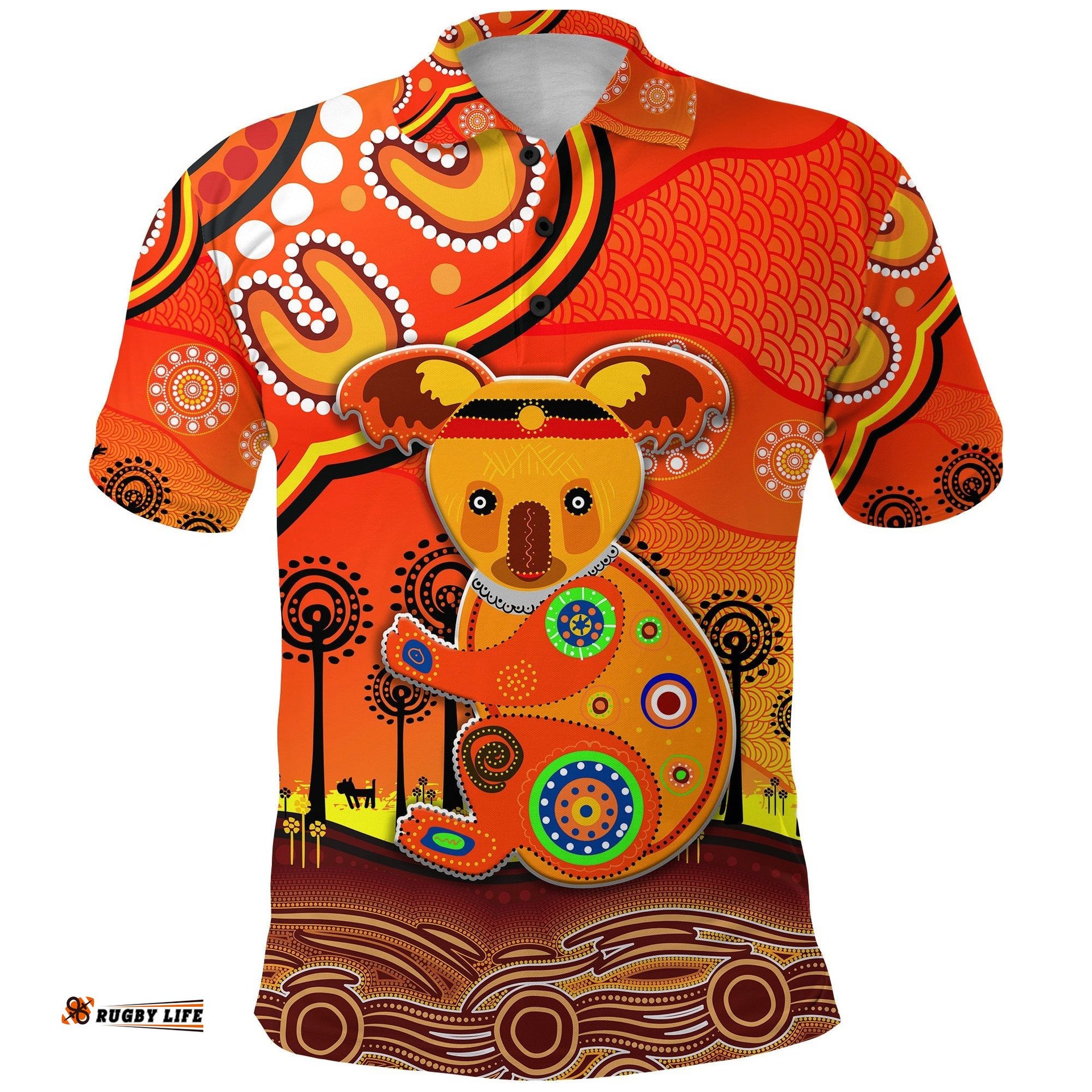 Aboriginal Art Koala Polo Shirt Indigenous Unique Vibes - Orange