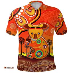 Aboriginal Art Koala Polo Shirt Indigenous Unique Vibes - Orange