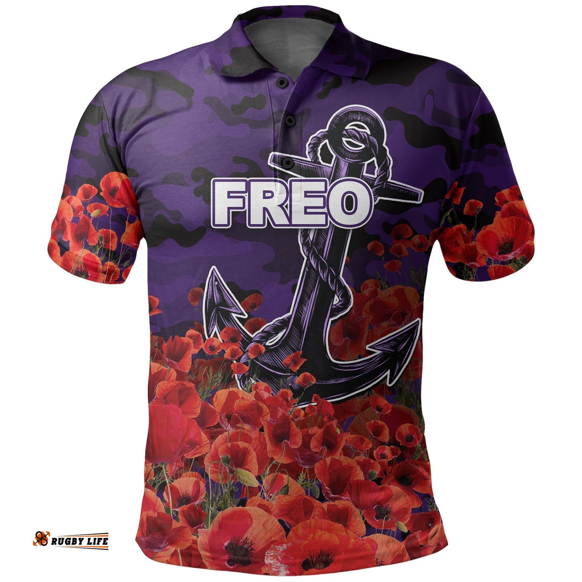 Anzac Day Freo Polo Shirt Poppy Flowers With Army Patterns