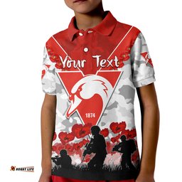 Custom Personalised Swans Anzac 2022 Polo Shirt Bloods Sydney Poppy Flowers