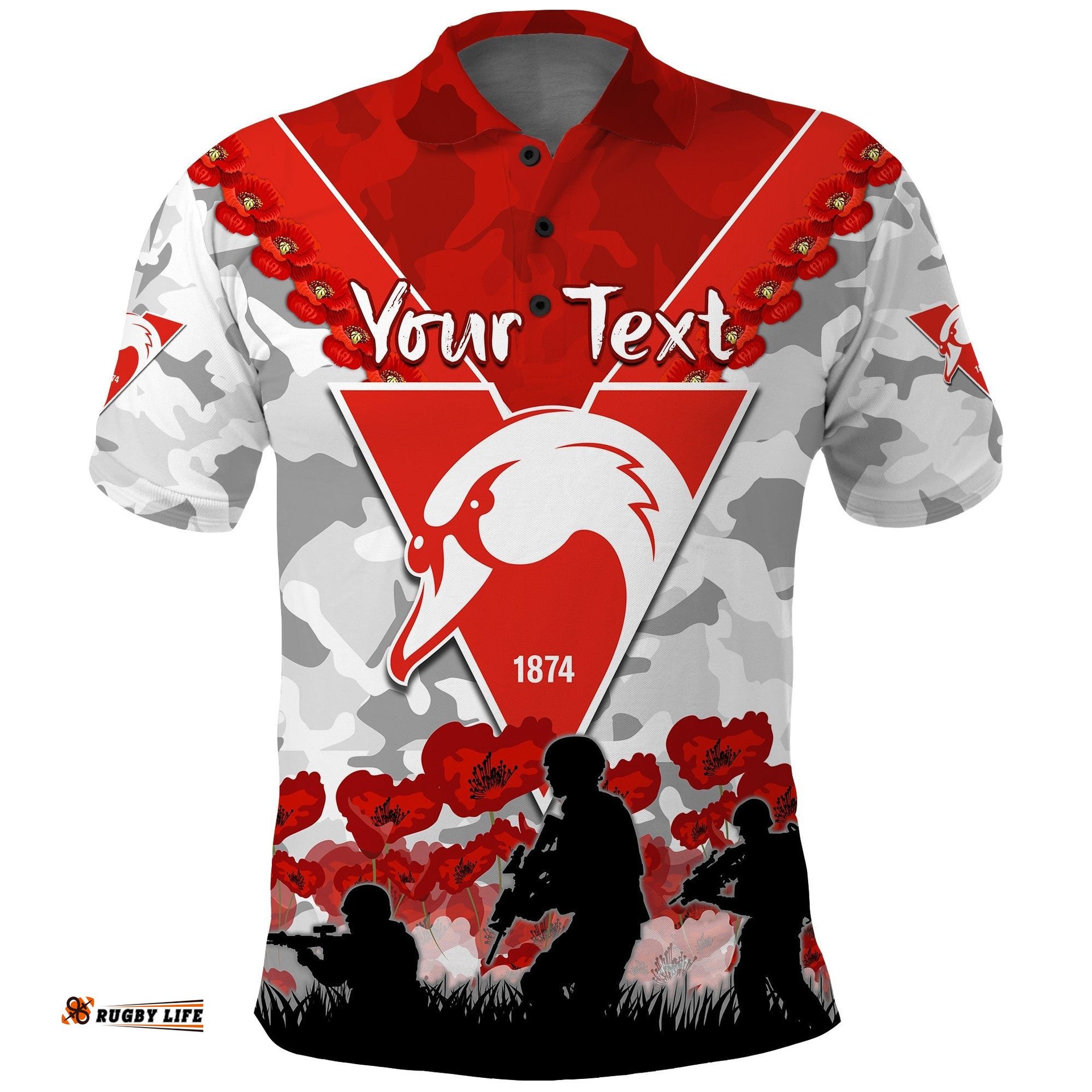 Custom Personalised Swans Anzac 2022 Polo Shirt Bloods Sydney Poppy Flowers