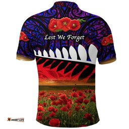 New Zealand Maori ANZAC Polo Shirt Poppy Vibes - Purple