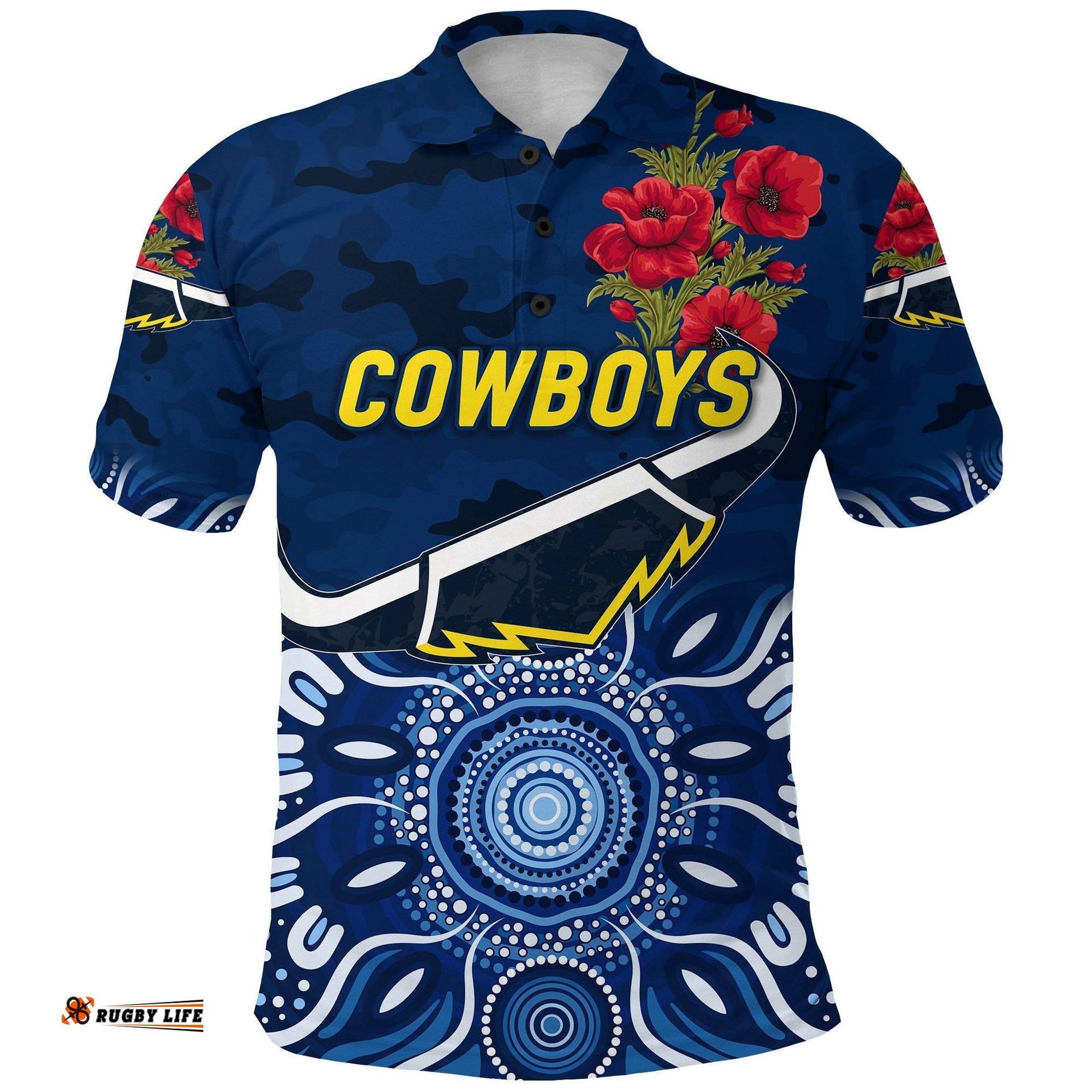 Cowboys ANZAC Polo Shirt Indigenous Vibes - Blue