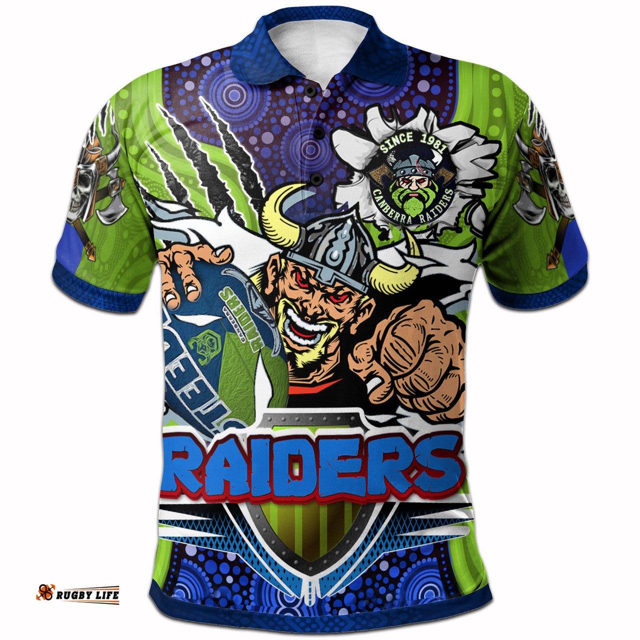 Raiders Rugby Custom Aboriginal Polo Shirt - The Indigenous Vikings Power Scratch Style