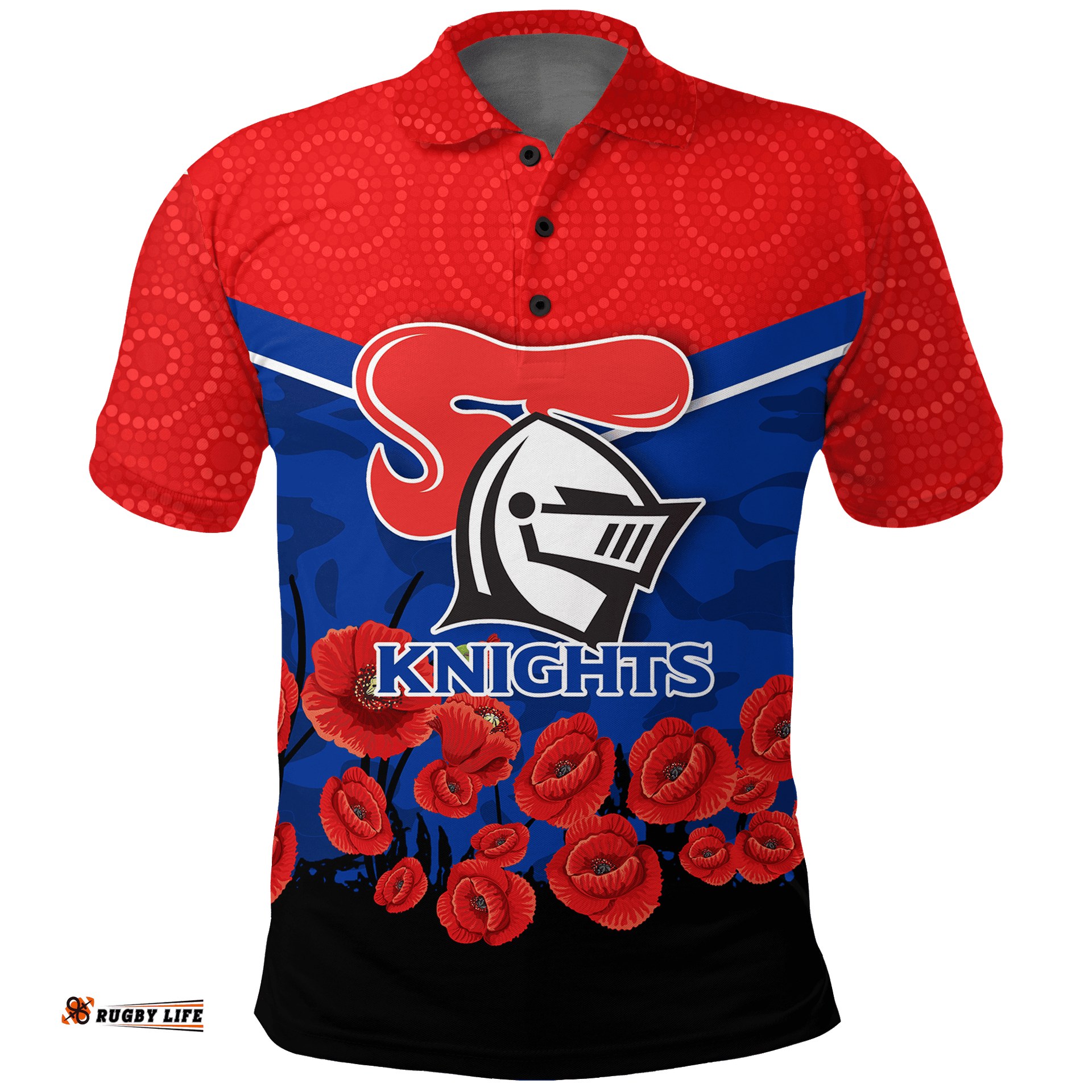 Newcastle Knights Anzac Day Indigenous Art Polo Shirt -