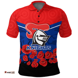 Newcastle Knights Anzac Day Indigenous Art Polo Shirt -