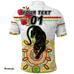 Custom Personalised Panthers ANZAC Polo Shirt Indigenous Vibes - White