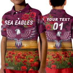 Custom Personalised Manly Warringah Sea Eagles ANZAC 2022 Polo Shirt Poppy Flowers Vibes