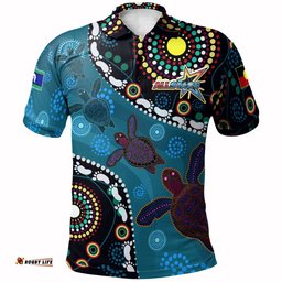 Indigenous All Stars Rugby Custom Polo shirt - Dreamtime Turtle With Aboriginal and Torres Strait Islanders Flag