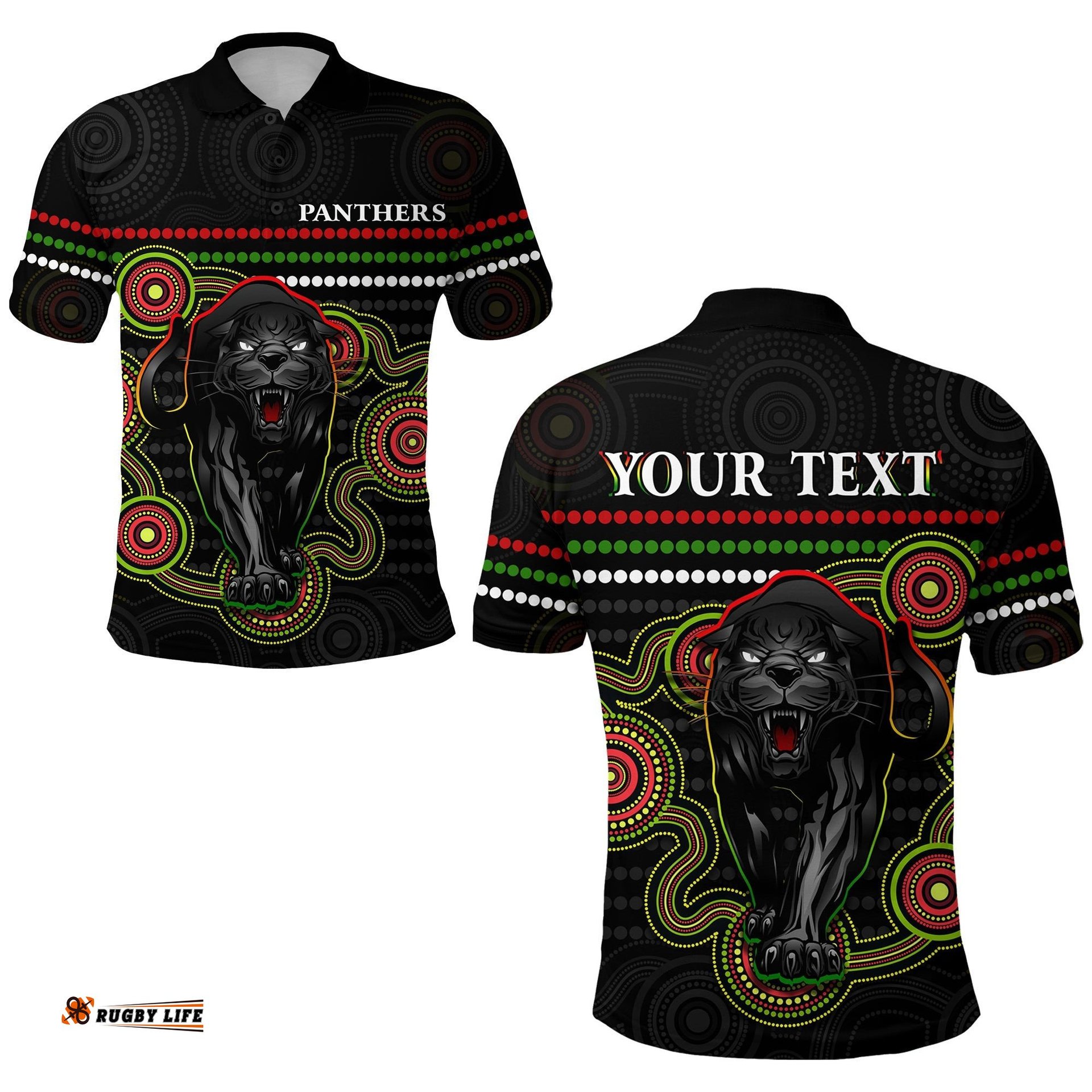 Custom Personalised Panthers Indigenous Polo Shirt Version Black Alternate