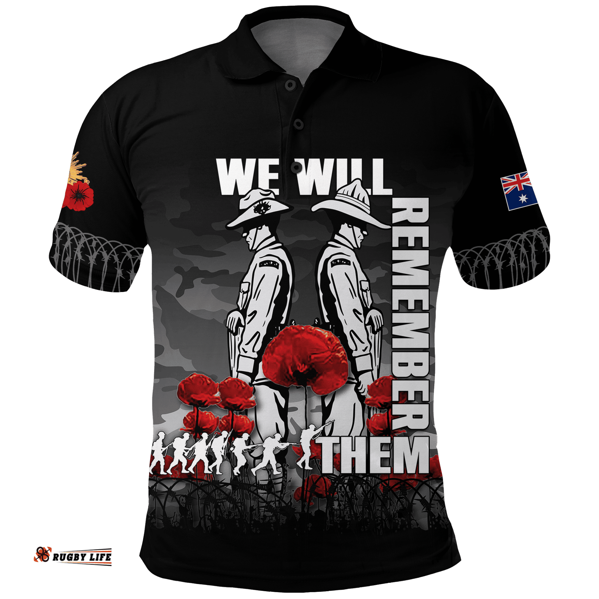Australia ANZAC 2022 Polo Shirt Camouflage With Poppy Black -