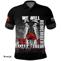 Australia ANZAC 2022 Polo Shirt Camouflage With Poppy Black -