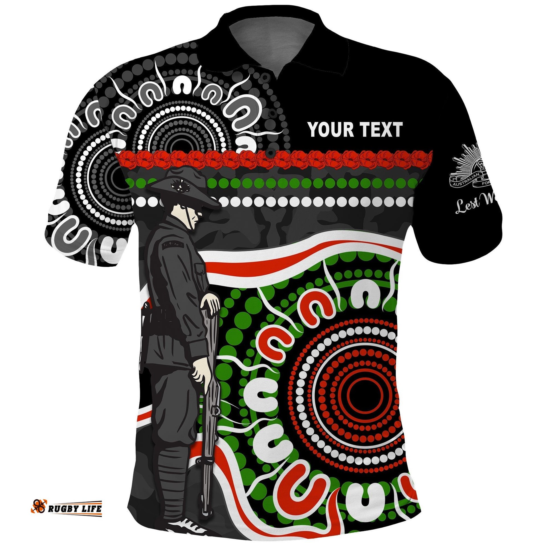 Custom Personalised Panthers Anzac Day Polo Shirt Aboriginal Lest We Forget Ver.01