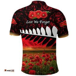 New Zealand Maori ANZAC Polo Shirt Poppy Vibes - Red