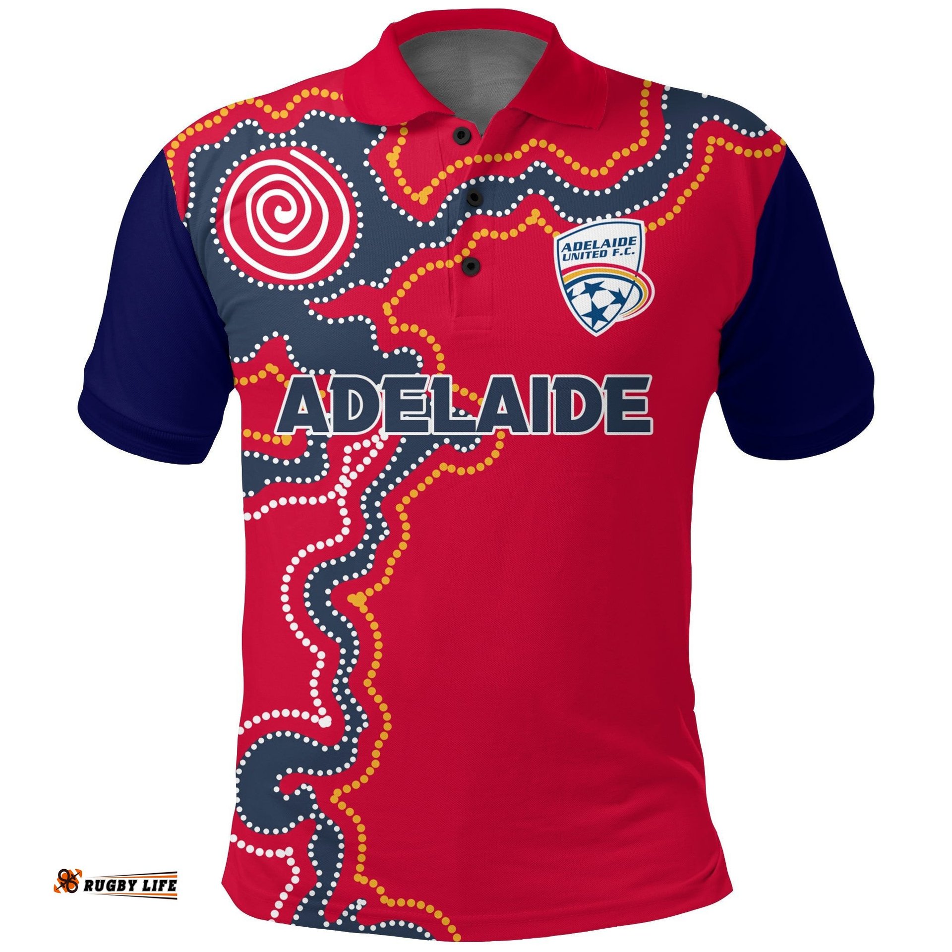 Custom Personalised Adelaide United Polo Shirt - Indigenous Dot Painting Art -