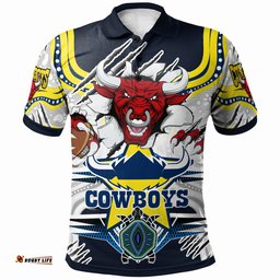Cowboys Rugby Custom Polo Shirt - Indigenous Queensland Super Cows With Sea Turtle Scratch Style