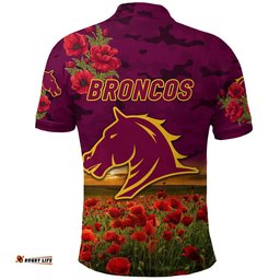 Broncos ANZAC Polo Shirt Poppy Flowers Vibes