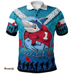 Sharks Rugby Polo Shirt - Custom Anzac Day Sharks