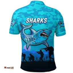 Sharks ANZAC Polo Shirt Simple Style - Blue