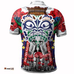Warriors Rugby Anzac Poppy Watercolor Custom Polo Shirt - Remembrance New Zealand Warriors With Maori Tino Rangatiratanga Flag RLT13