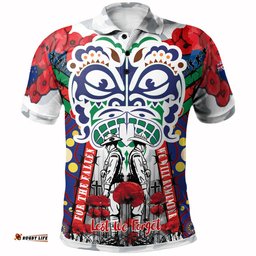 Warriors Rugby Anzac Poppy Watercolor Custom Polo Shirt - Remembrance New Zealand Warriors With Maori Tino Rangatiratanga Flag RLT13