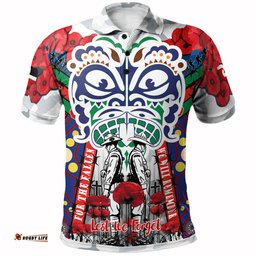 Warriors Rugby Anzac Poppy Watercolor Custom Polo Shirt - Remembrance New Zealand Warriors With Maori Tino Rangatiratanga Flag RLT13