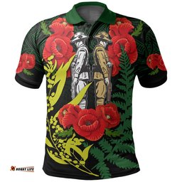 Anzac Day Polo Shirt Maori Patterns Green Color