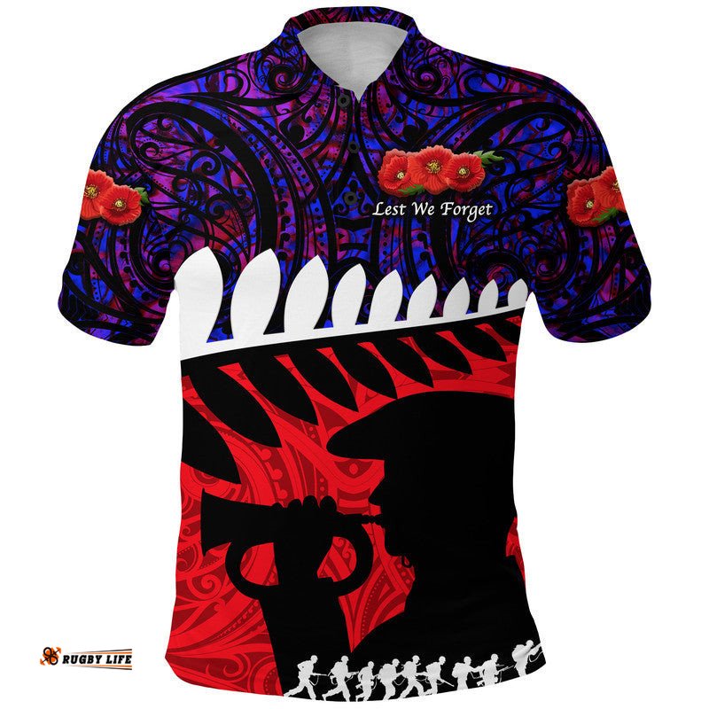 New Zealand Maori ANZAC Polo Shirt Remembrance Soldier - Purple