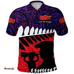 New Zealand Maori ANZAC Polo Shirt Remembrance Soldier - Purple