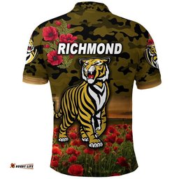 Richmond Tigers ANZAC Polo Shirt Poppy Vibes - Black