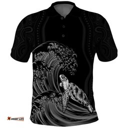 Custom Personalised Torres Strait Islands Polo Shirt The Dhari Mix Aboriginal Turtle Version Black