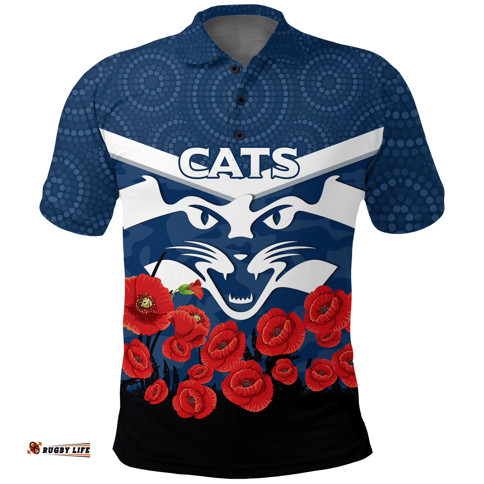 Geelong Cats Anzac Day Polo Shirt - Indigenous Art -