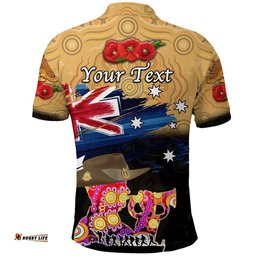 Custom Personalised Australia Aboriginal ANZAC Polo Shirt Remembrance Vibes - Gold