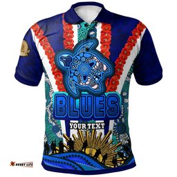 Blues Rugby Polo Shirt - Custom Anzac Aussie Blues and Aboriginal Pattern Polo Shirt