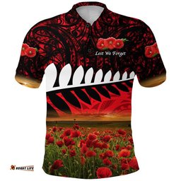 Custom Personalised New Zealand Maori ANZAC Polo Shirt Poppy Vibes - Red