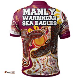 Sea Eagles Aboriginal Rugby Custom Polo Shirt - Double Sea Eagles With Tribal Sun And Footprints RLT13