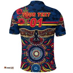 Custom Personalised Adelaide Crows ANZAC Polo Shirt Indigenous Vibes - Navy Blue