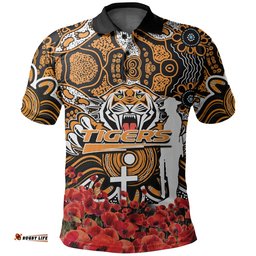 Wests Tigers Polo Shirt Anzac Day Poppy Flowers With Aboriginal